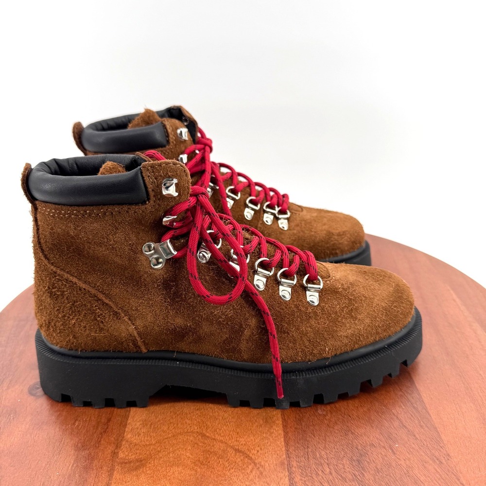 Anthropologie Maeve Hiker Boots Honey Brown Suede Lug Sole Women EU 39/US 8-8.5